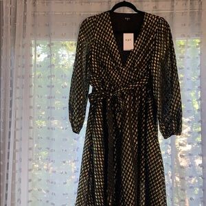 Gold Metallic Puff Sleeve Maxi Dress